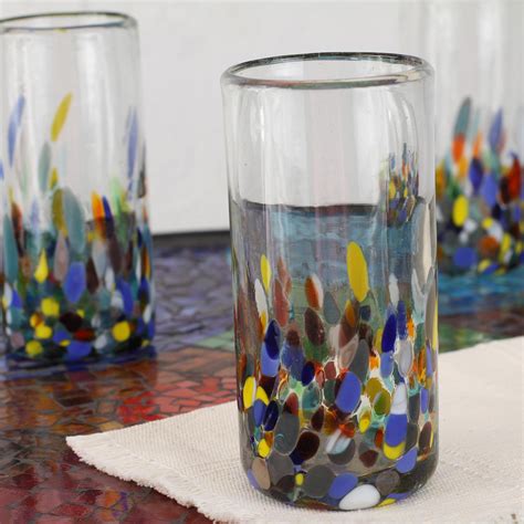 Multicolor Hand Blown Glass Highball Glasses Set Of 6 Confetti Festival Novica