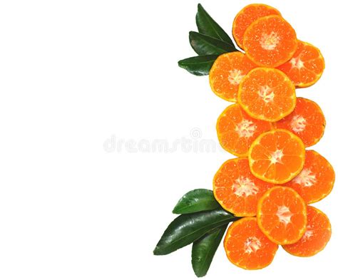 Orange Fruit On Leaves Texture Isolated On White Background Stock