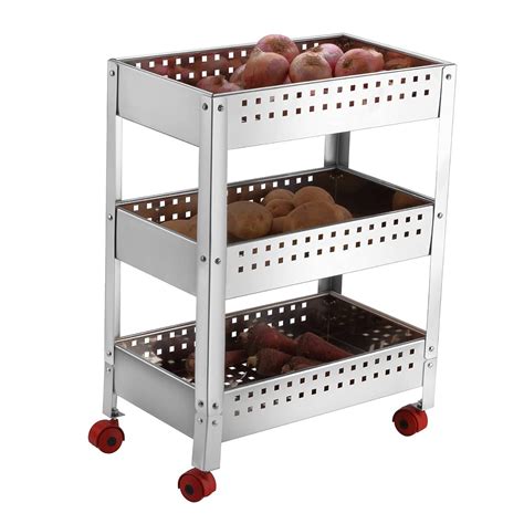 Swadhin Stainless Steel Three Layer Folding Perforated Trolley Fruits And Vegetable Trolley