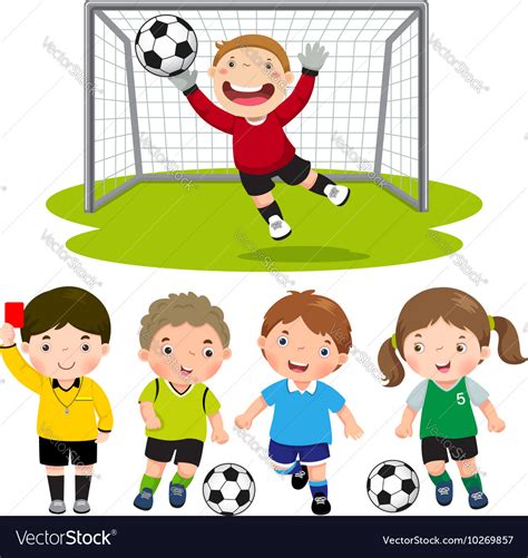 Set Of Cartoon Soccer Kids With Different Pose Vector Image