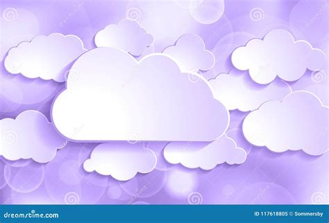 Ultra Violet Glitter Bokeh Background With Set Of Paper Clouds Stock