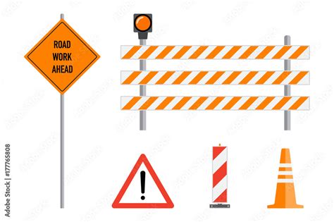 Vetor De Road Works Signs Set Flat Vector Illustration Work Road