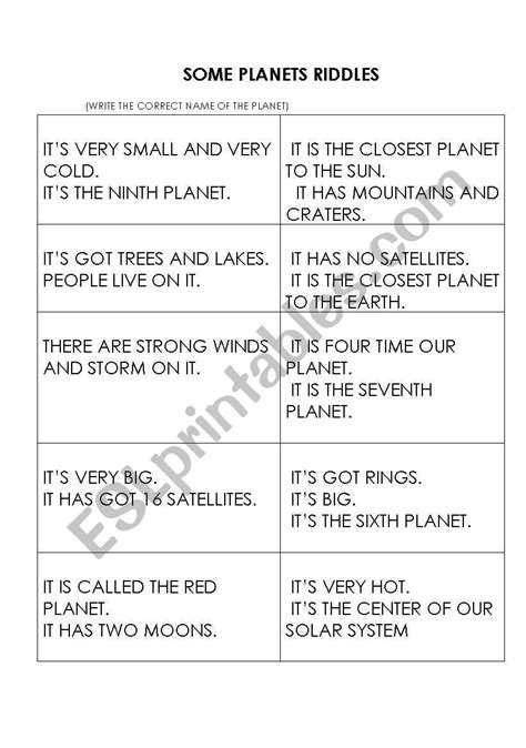 Riddles For Solar System Worksheet