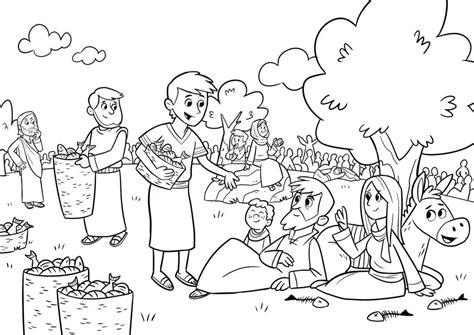 Jesus Feeds The 5000 Coloring Page | Bible coloring pages, Bible