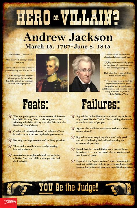 Andrew Jackson Hero Or Villain Mini Poster Social Studies Teachers