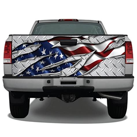 American Flag Ripped Metal Diamond Plate Truck Tailgate Wrap Vinyl