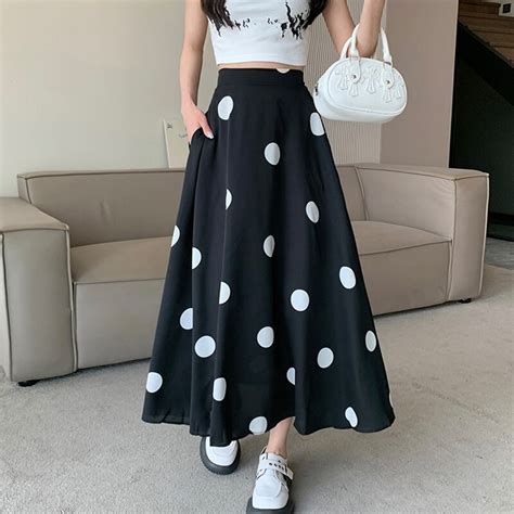 TIGENA Chiffon Polka Dot Print Long Skirt For Women 2023 Spring Summer