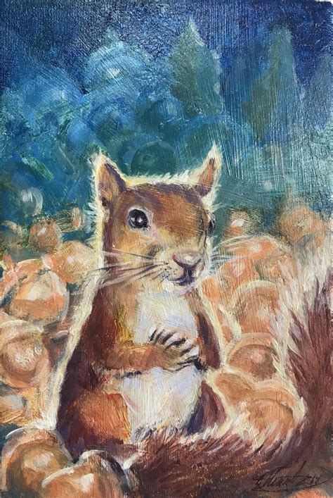 Squirrel Original Oil Painting Sunset Dreams Fine Art Realism Originals