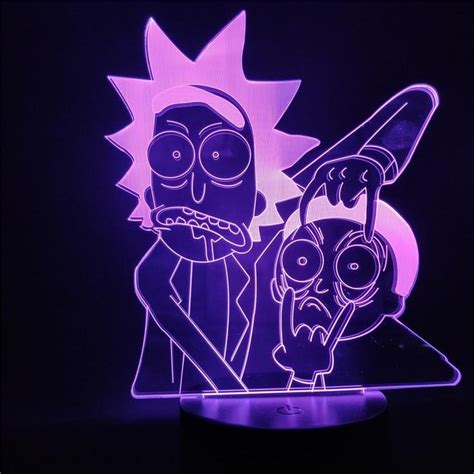 Rick And Morty Cartoon Led Table Lamp Dark Purple Aesthetic Purple