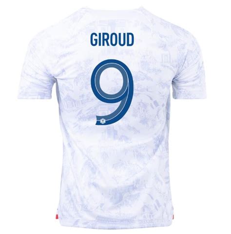 Olivier Giroud 9 France 2022 World Cup Away Soccer Jersey Model