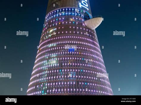 Illuminated Torch Tower Aspire Tower By Night Doha Qatar Stock