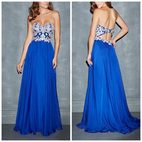 Form Fitting Royal Blue Prom Dresses In Floor Length With Applique