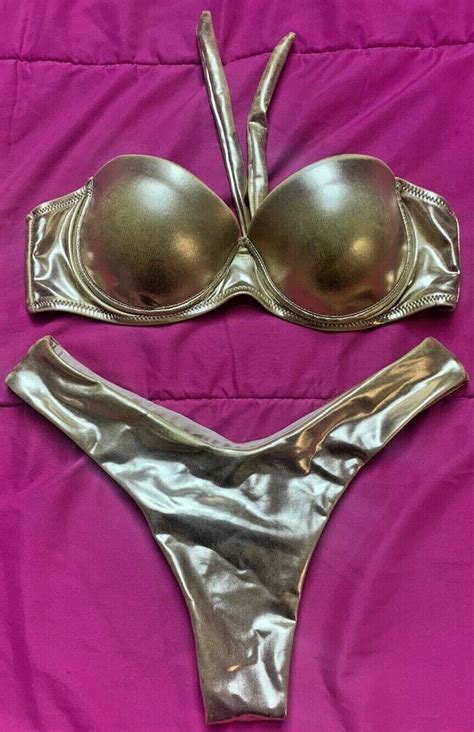 Metallic Gold Strapless Brazillian Bikini Sz S Unbranded In 2020