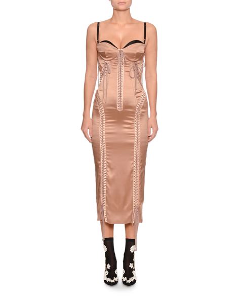 Dolce And Gabbana Sweetheart Neck Bustier Satin Lace Up Cocktail Dress Neiman Marcus