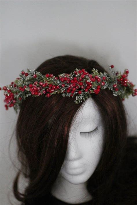 Winter Flower Crown Red Berries Crown Holly Crown Winter Etsy Red