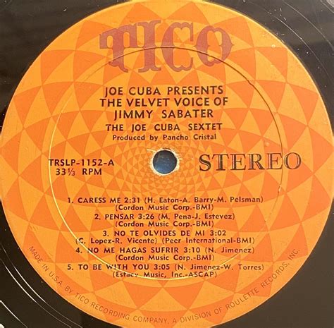 Joe Cuba Sextet Presents The Velvet Voice Of Jimmy Sabater Lp Vinyl Vg Ebay