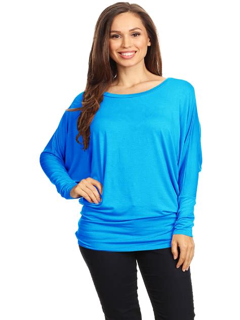Womens Casual Solid Dolman Sleeve Long Sleeve Knit Loose Fit Tunic Top