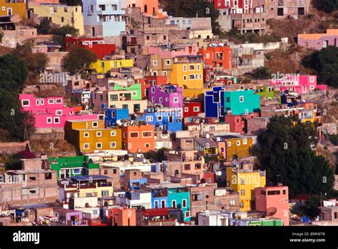 Colorful Hillside Homes In The Colonial Town Of Guanajuato Mexico Stock