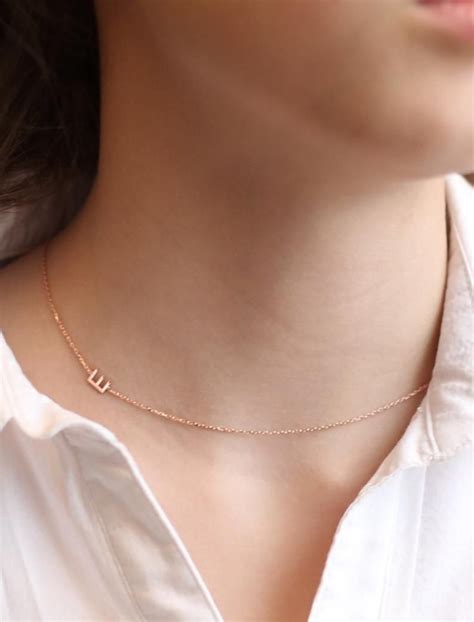 Gold Initial Necklace Personalized Sideways Initial Necklace Etsy