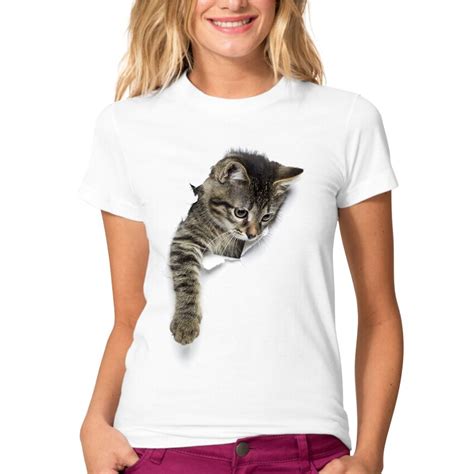 2018 Newest Summer Naughty Cat 3d Lovely T Shirt Women Printing