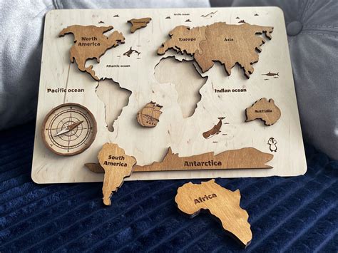 World Map Wall Art Custom Wood Map Kids Puzzle World Map Etsy