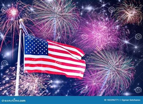 American Celebration Usa Flag And Fireworks Stock Image Image Of