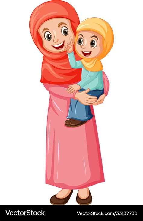 Arab Muslim Mom And Daughter In Traditional Vector Image