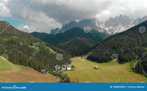 Wonderful Sunny Landscape Of Dolomite Alps St Johann Church Val Di