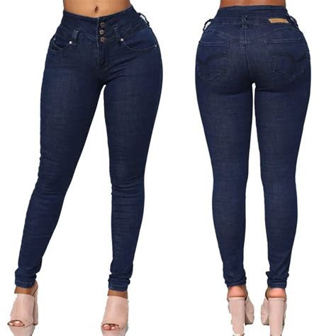 Women Fashion Jeans High Waist Skinny Pencil Denim Pants Elastic