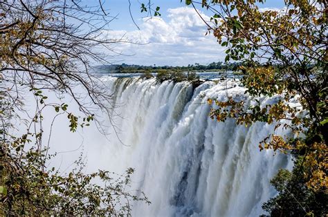 Side View Of The Victoria Falls In Zambia