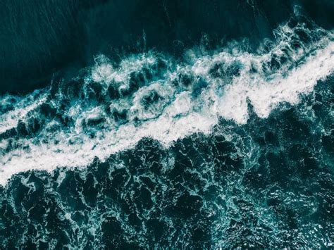 Drone Aerial View Of Ocean Waves Blue Water Background Stock Image