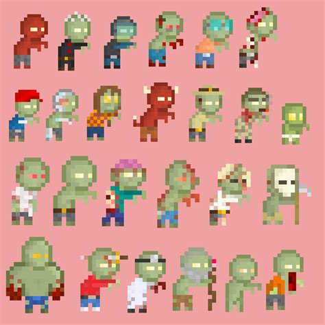 25 Pixel Zombie Sprites Gamedev Market Images