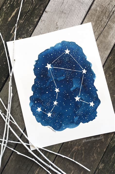 Libra Constellation Watercolor Painting Zodiac Decor Etsy In 2020