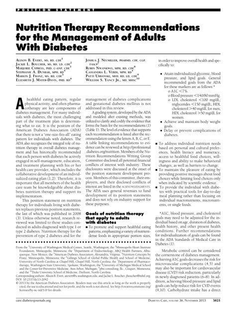 Pdf American Diabetes Association Nutrition Therapy