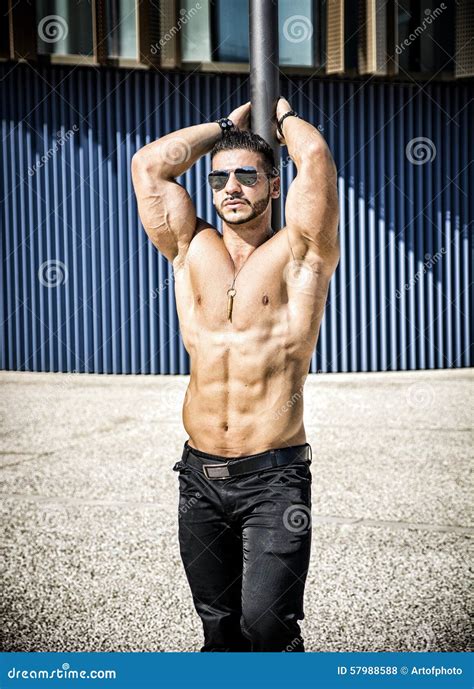 Handsome Muscular Shirtless Hunk Man Outdoor In Stock Photo Image Of