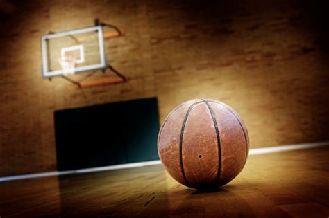 Ball On Basketball Court For Competition Stock Photo Download Image