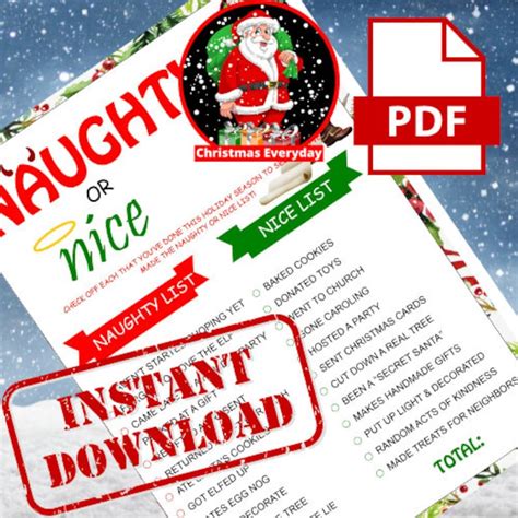 Naughty Or Nice Christmas Game Christmas Game Printable Office Christmas Party Game Adult