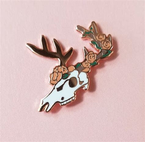 Deer Skull Enamel Pin Rose Gold By Oibbul On Etsy Gold Chain Jewelry
