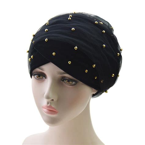 Velvet Muslim Women Inner Hijabs Plain Pearl Turban Hijab Caps