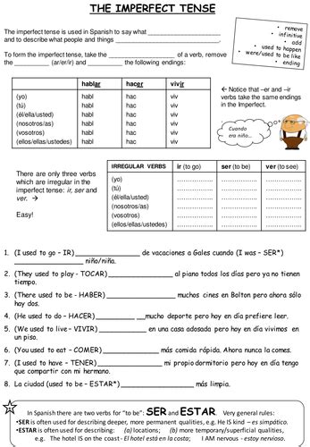 Ks4 Spanish Imperfect Tense Worksheet Teaching Resources