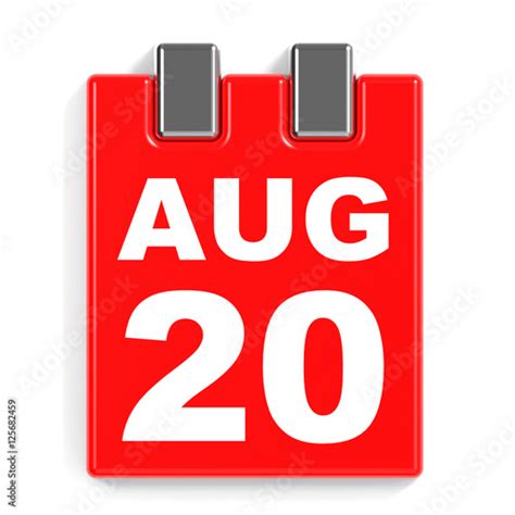 August 20 Calendar On White Background Stock Photo And Royalty Free