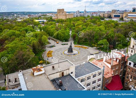 Taras Shevchenko Monument At Sumskaya Street In Kharkov Aerial View