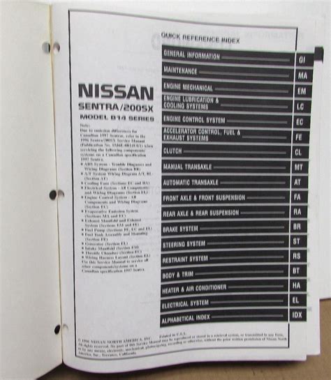 1997 Nissan Sentra 200sx Service Shop Repair Manual Model B14 Series