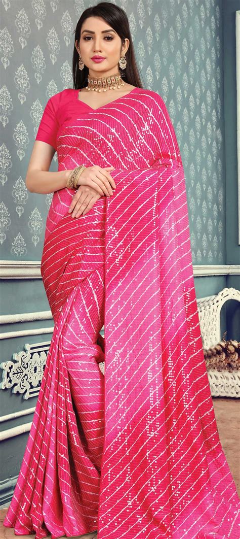 Traditional Pink And Majenta Color Crepe Silk Silk Fabric Saree 1785851