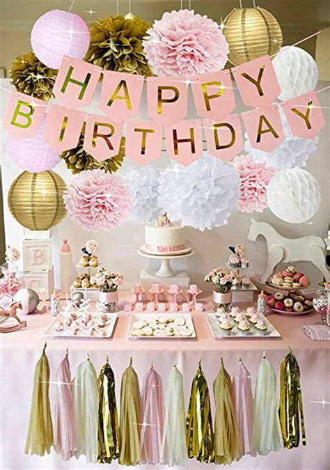 Pink Gold Birthday Decorations Pink Birthday Banner Pink Girls Birthday Party Kit Decor Pink