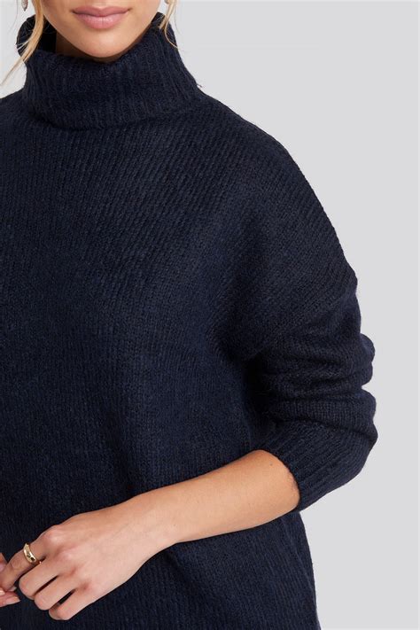 Folded Oversized Knitted Sweater Blue Na