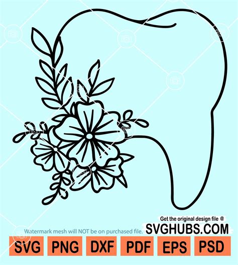 Floral Tooth Svg Floral Tooth Svg Dental Svg Floral Dentist Svg
