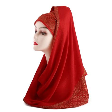 shiny gold bubble cotton hijabs scarves muslim islamic head wrap cover solid scarf cotton solid