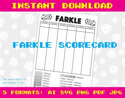 Farkle Score Sheet Print Or Cut Your Own Score Card For The Farkle Dice