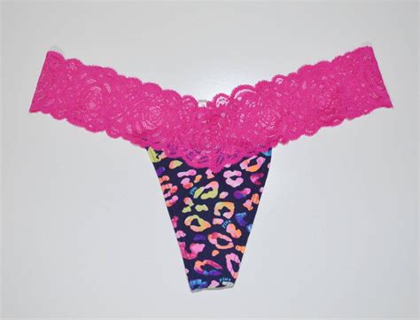 Victorias Secret Pink Lace Trim Thong Panty
